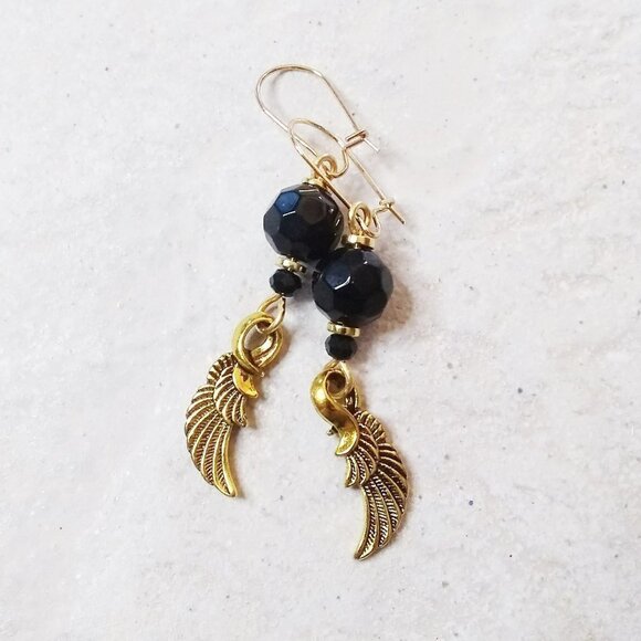 Stunning + Sexy! Gorgeous + Elaborate Black & Gold Feather Dangle Earrings - Picture 5 of 10